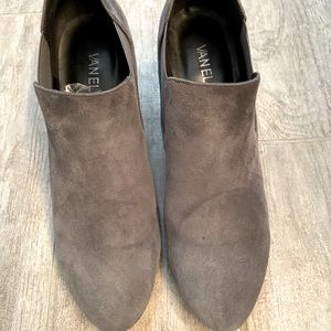 Grey suede Vaneli booties.